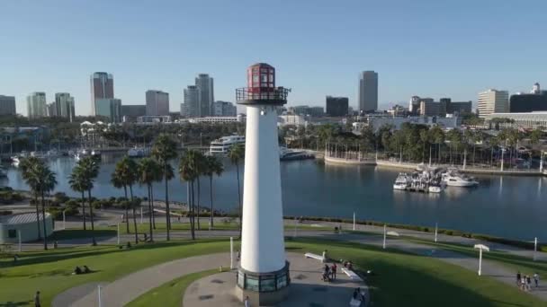 Aerial Shot Lighthouse Long Beach California Drone — Vídeo de stock