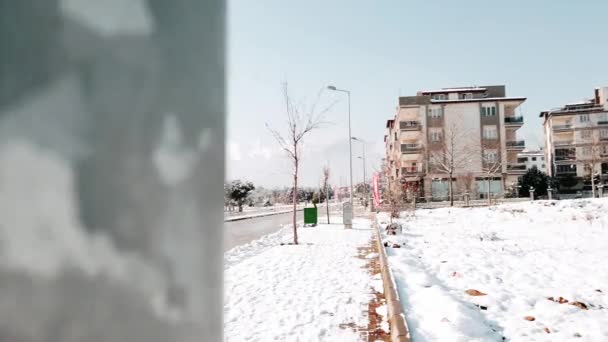 View Snow Covered Ground Surrounded Residential Multi Storied Buildings All — Stockvideo