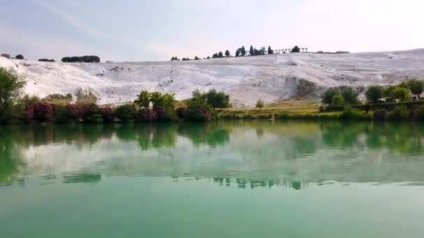 Höjd Bild Pamukkale Som Betyder Bomull Slott Som Naturlig Plats — Stockvideo