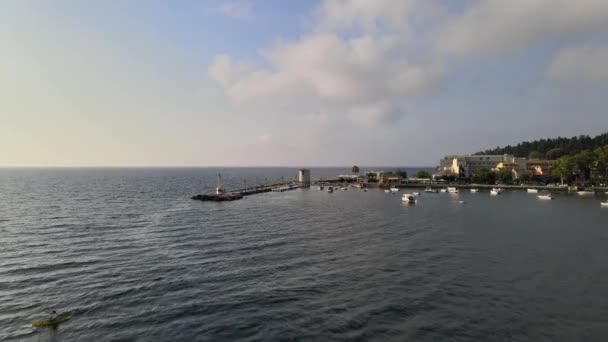 Aerial View Port Light Beacon Canoe Passing — Stok video