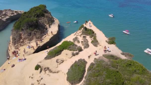 Aerial View Crowded Beach Canal Amour Corfu Greece — Video