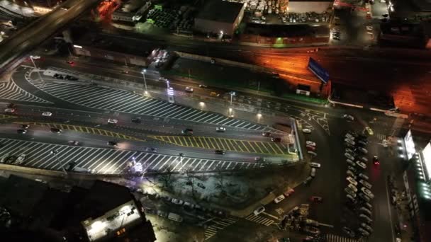 Aerial View Entrance Midtown Tunnel New York Night Drone Camera — Stockvideo