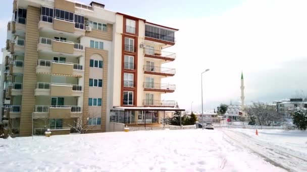 View Residential Mulit Storied Buildings Surrounded Snow Covered Land Winter — Wideo stockowe