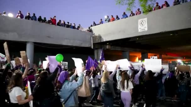 墨西哥蒙特雷 2022年3月8日 在国际妇女日 妇女示威者在Macroplaza的新Len政府宫门前举行反暴力游行 — 图库视频影像