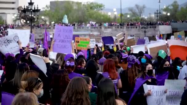 Monterrey Mexico Maart 2022 Vrouwen Protesteren Tijdens Internationale Vrouwendag Voor — Stockvideo