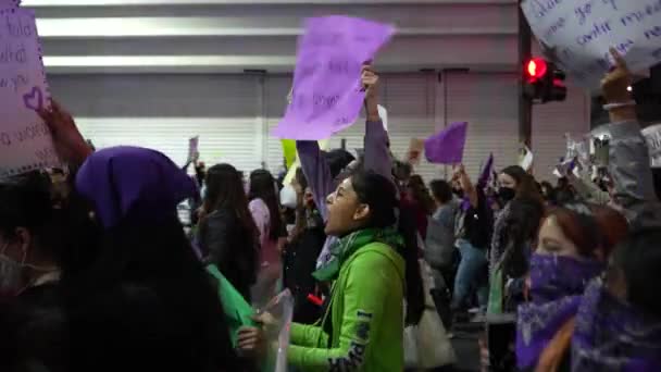 Monterrey Μεξικό Μαρτίου 2022 Γυναίκες Διαδηλώνουν Κατά Διάρκεια Της Διεθνούς — Αρχείο Βίντεο