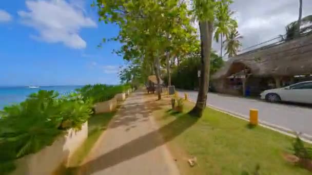Scenic Coastal Walkway Playa Punta Popy Caribbean Fpv Drone View — Stockvideo