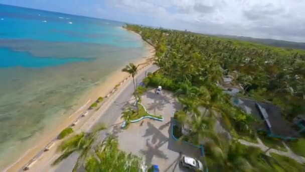 Exhilarating Fpv Drone View Idyllic Caribbean Coastline Las Terrenas — Stockvideo