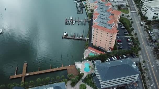 Clearwater Florida Hotels Cloudy Day Aerial Panning — Stock videók