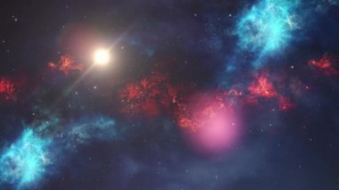 Evrende kırmızı ve mavi nebula.