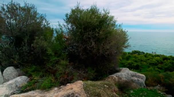 Dolley Sköt Mot Nerjas Kust Molnig Dag Andalusien Spanien — Stockvideo