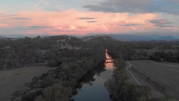 Aerial Shot Orbiting Goulburn River Beautiful Sunrise Looking Out Cathedral — Stok video