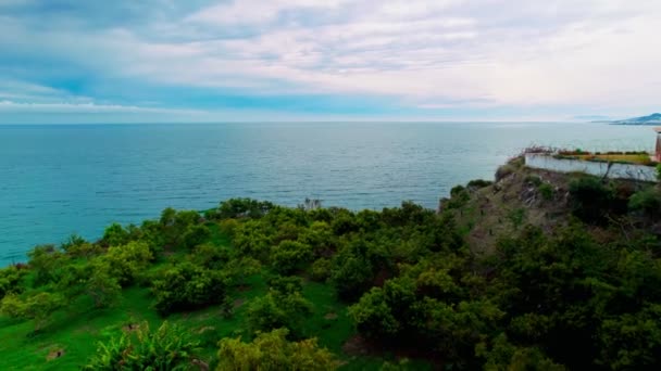 Aerial Panoramic View Coastline Nerja South Spain Cloudy Day — Stock video