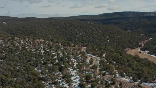 Aerial View Orbiting Atv Driving Rough Remote Road Desert Mountains — Vídeos de Stock