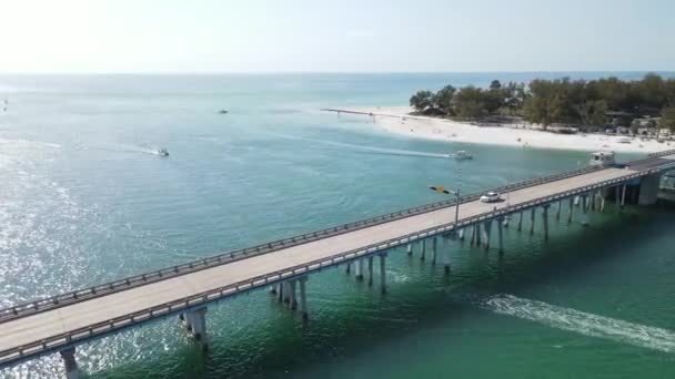 Aerial Spinning North Coquina Beach Park Longboat Pass Sarasota Florida — Stock Video