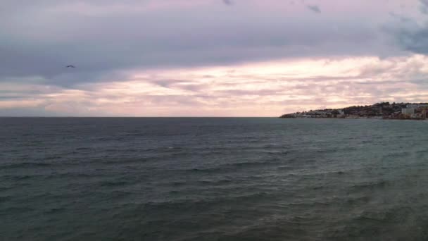 Aerial Panoramic View Sea Cloudy Day — Vídeos de Stock