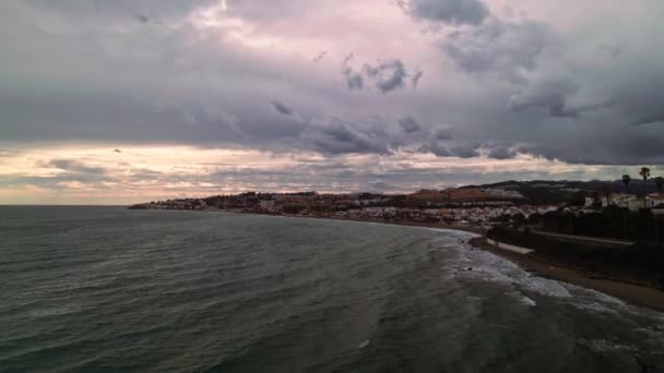 Aerial Panoramic View Coastline Cloudy Day — Stock Video