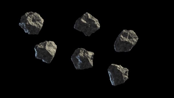 Černá Obrazovka Šest Meteoritů Animované Video Pozadí — Stock video