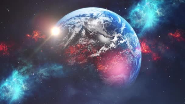 Земля Планети Оточена Хмарами Туманностей Анімацією — стокове відео