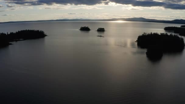 Aerial View Silhouette Islands Lake Sebago Autumn Day Maine United — стоковое видео