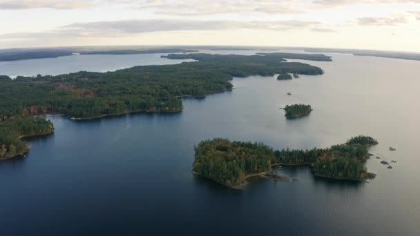 Aerial View Autumn Landscape Lake Sebago Sunset Maine United States — Vídeo de stock