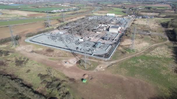 Rayleigh Main Substation Essex Drone Aerial Low Point View — Stock video