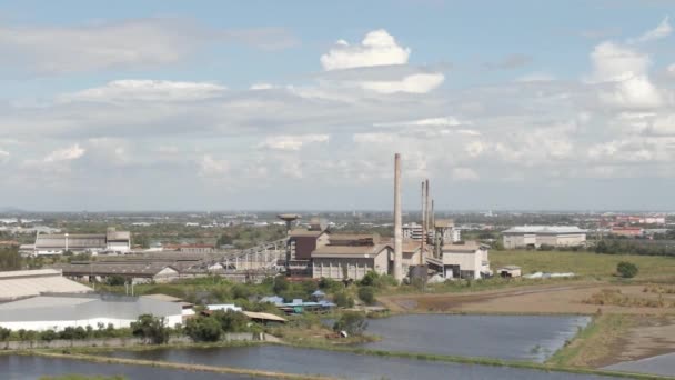 Industrial Complex Abandoned Wetlands Smoke Pipes Old Factory Aerial View — Stockvideo