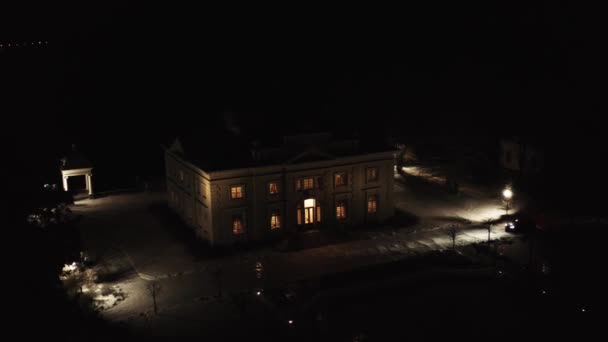 Drone Aerial Footage Trakai Manor Winter Time Night Lights — Stock Video