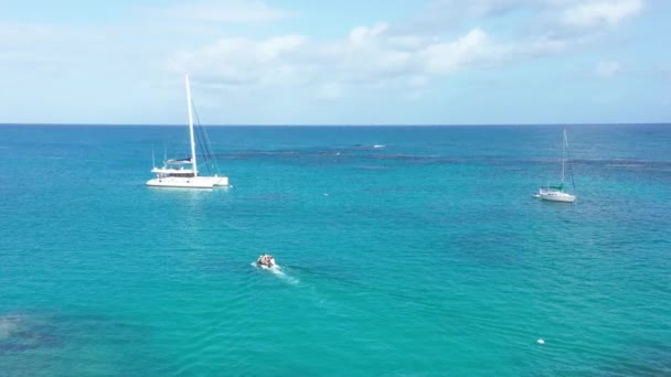 Motorboat Transporting People Catamaran Trip Caribbean Sea Sunny Day Blue — Stock videók