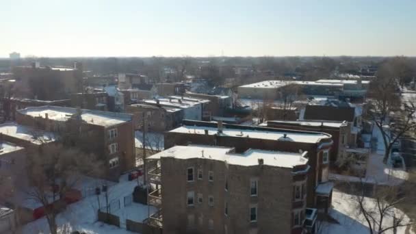 Aerial View Chicago South Side Winter Sunrise — Vídeos de Stock