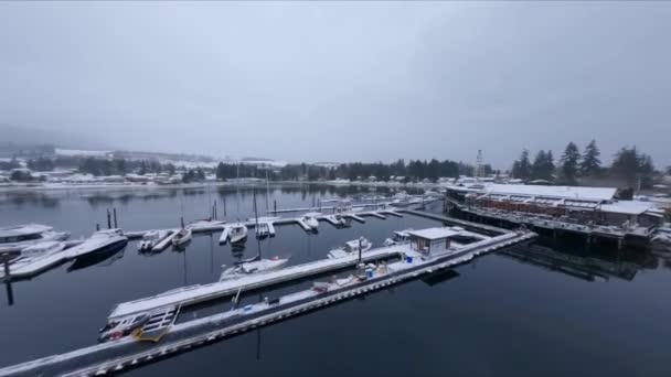 Overview Shores Snow Covered Marina Sechelt Inlet British Columbia Canada — 비디오