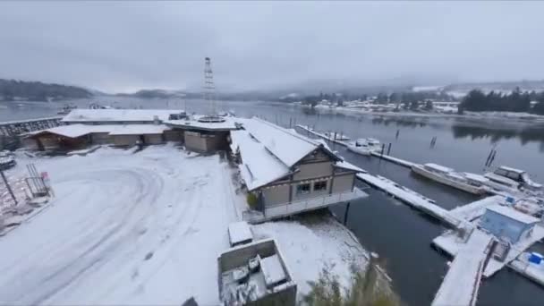 Overcast Winter Skies Snow Covered Marina Sechelt Inlet British Columbia — 비디오