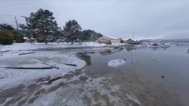 Overview Snow Covered Marina Sechelt Inlet British Columbia Canada Fast — 비디오