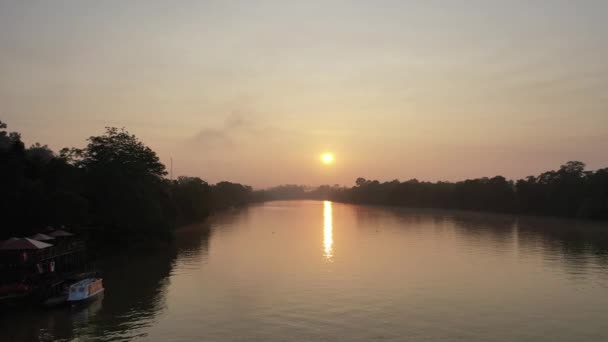 Drone View Sunset Tropical River Jungle — стоковое видео