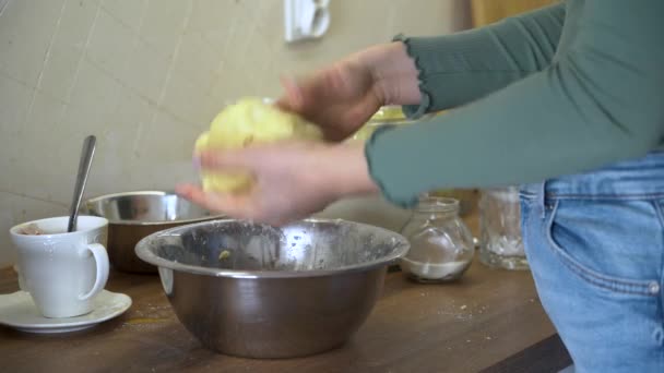 Woman Kneading Dough Kitchen — Wideo stockowe