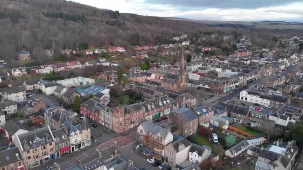 Images Drones Montée Lente Dessus Ville Callander Écosse Highlands — Video