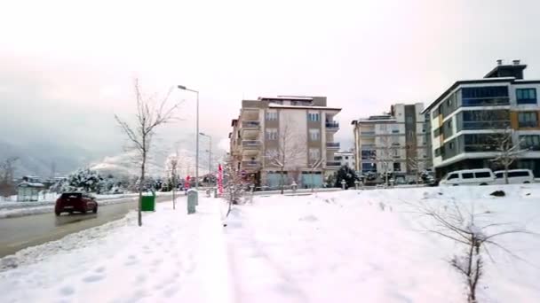 View Snow Covered Ground Surrounded Residential Multi Storied Buildings All — Vídeos de Stock