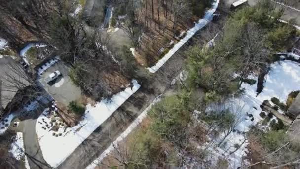 Aerial Track Delivery Truck Suburbs Late Winter — Video Stock