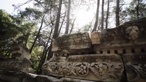 Intricate Wall Craftwork Apollon Temple Antalya Turkey — стоковое видео