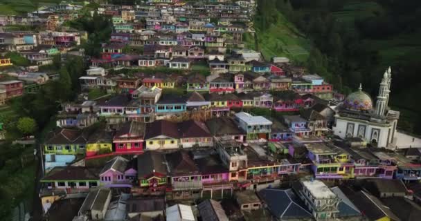 Aerial View Showing Colorful Houses Located Mount Sumbing Mountain Small — Stockvideo