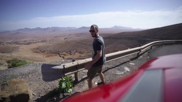 Essere Liberi Viaggio Avventura Picnic Strada Fuerteventura Spagna — Video Stock