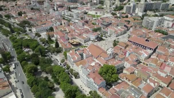 Setubal Cityscape Views Tilt Revealing Historic Downtown Rooftops Aerial Descending — Vídeos de Stock
