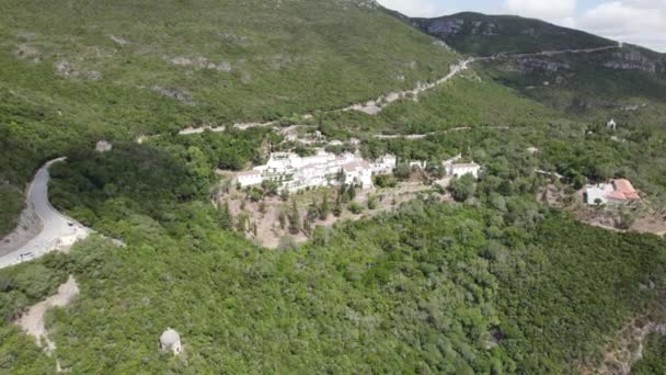 Arrabida Monastery Complex Green Hillside Arrabida Park Natural Landscape Aerial — Stock videók