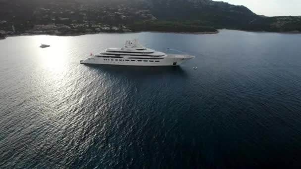 Aerial Approach Dilbar Third Biggest Private Luxury Yacht Russian Billionaire — Stockvideo