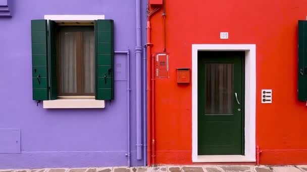 Beautiful Burano Island Colorful Picturesque Painted Houses Venetian Lagoon Italy — стокове відео