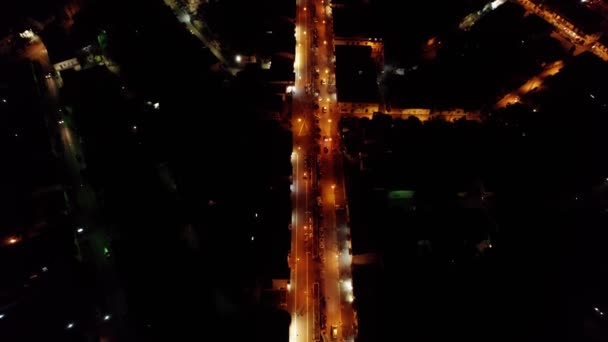 Aerial Forward View Street Night Fluorescent Effect Yellow — Video