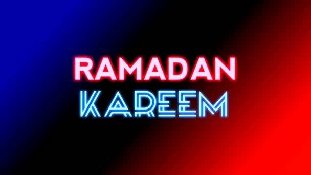 Neon Skyltljus Ramadan Kareem Text Animation Svart Bakgrund Glödande Blinkande — Stockvideo