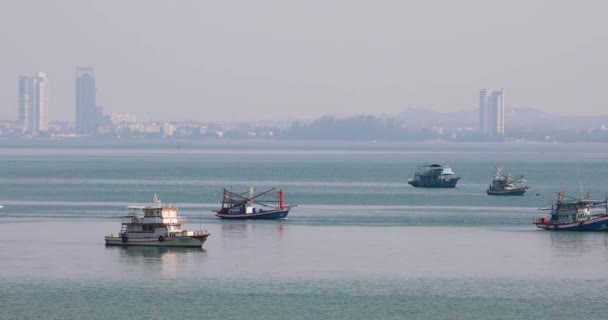 Thai Fishing Vessels Anchored Coast Pattaya Thailand — Stok video