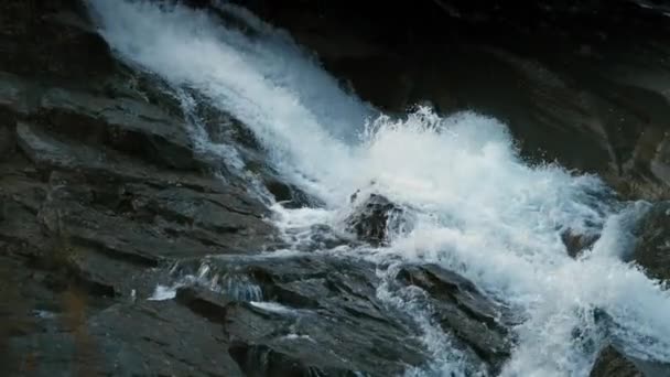 Torrent Whitewater Rushes Rocks Close Slow Motion — Stockvideo