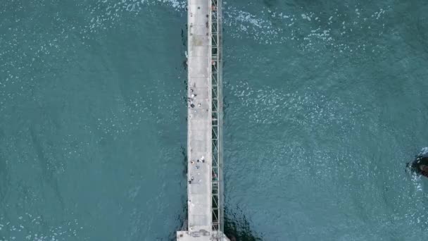 Unique View High Old Abandon Wharf Surrounded Ocean Waters Drone — Vídeo de Stock